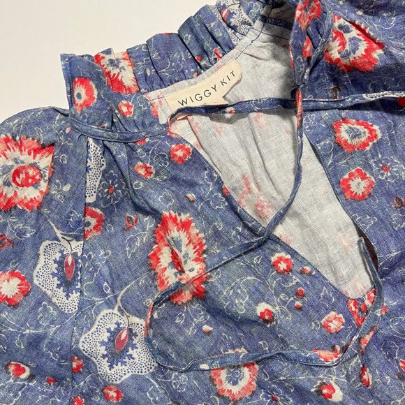 Wiggy Kit Keeper Dress Blue Linen Floral NWOT - Picture 5 of 9